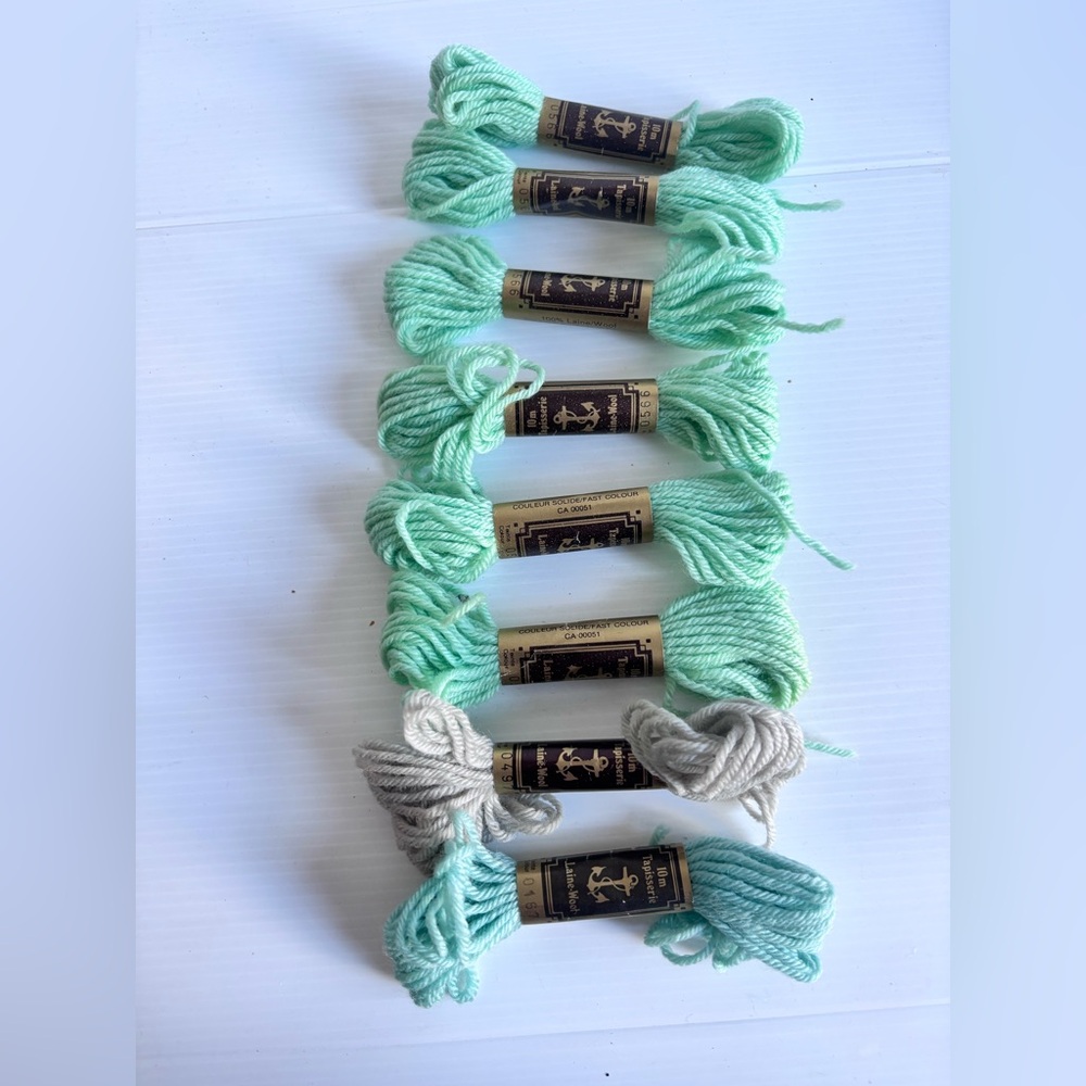 Vintage Tapestry Wool Yarn Bundle Mint Green and Gray